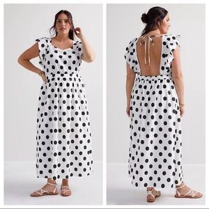 Anthropologie 2X Amadi Cotton Polka Dot Open Back Maxi Dress NWT